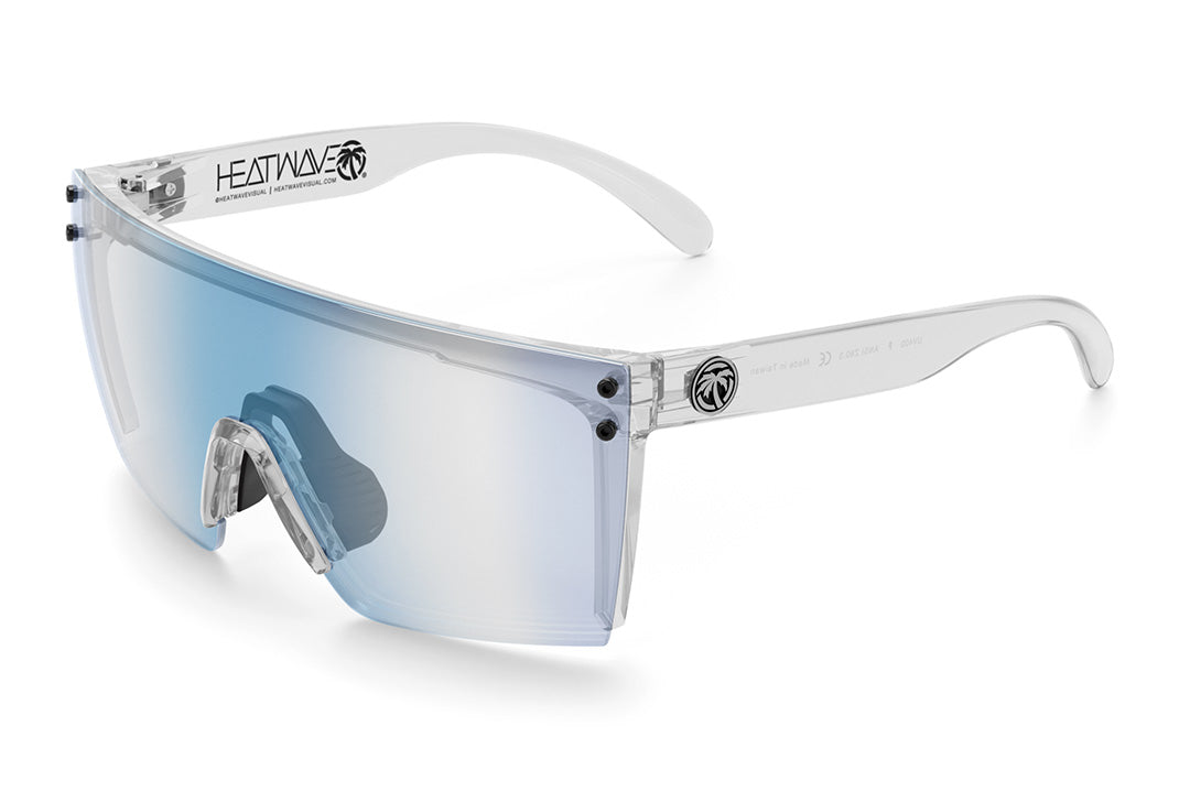 Heat Wave Visual Lazer Face Z87 Sunglasses with clear frame, black nose piece and clear blue blocker lens.