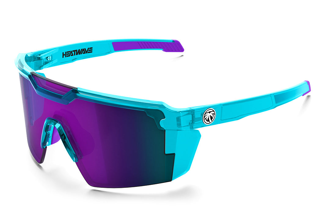 Heat Wave Visual Future Tech Sunglasses with aqua frost frame and ultra violet lens.