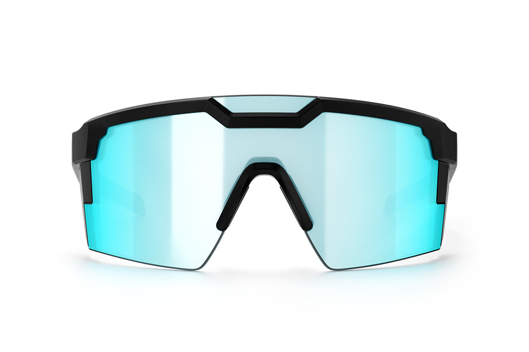 Front view of the Heat Wave Visual Future Tech Sunglasses with black frame and arctic chrome lens. 