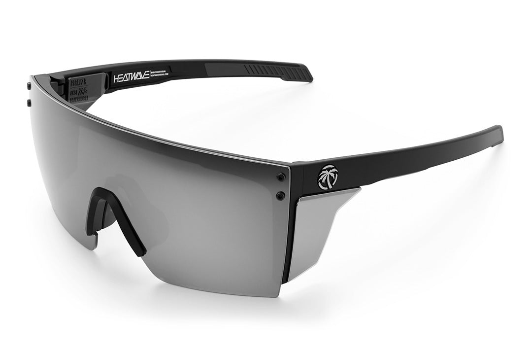 Heat Wave Visual Performance XL Lazer Face Sunglasses with black frame, silver lens and matching colored side shields.