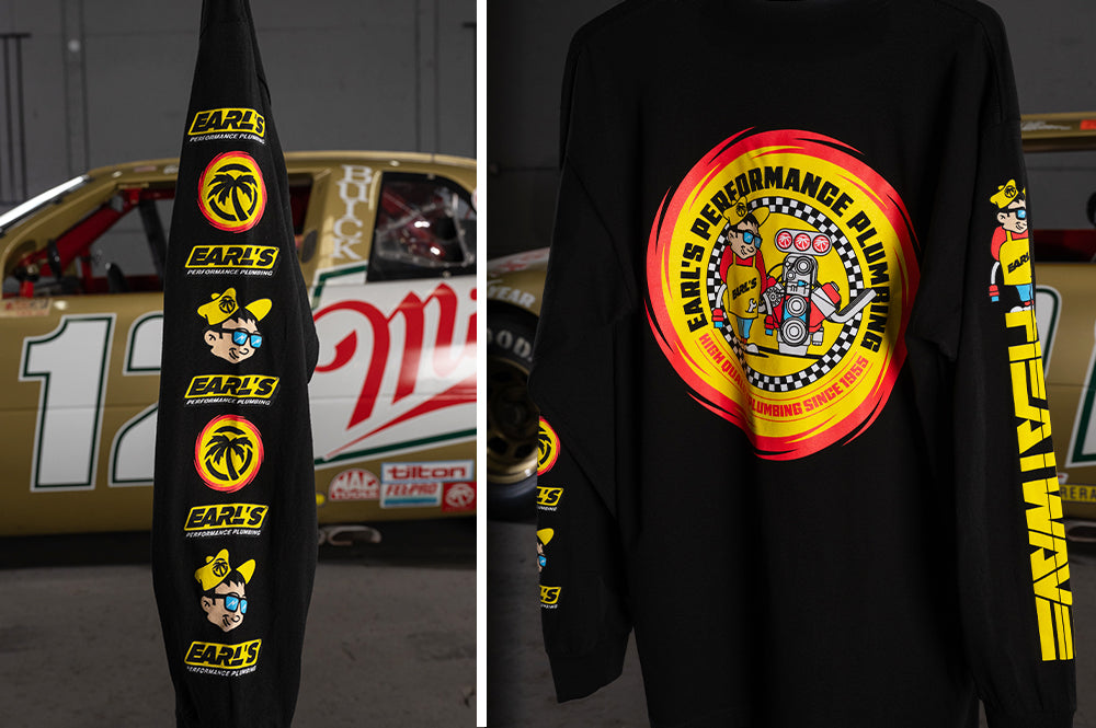 Close up on the back print of the Earl's x Heat Wave Visual Long Sleeve. 