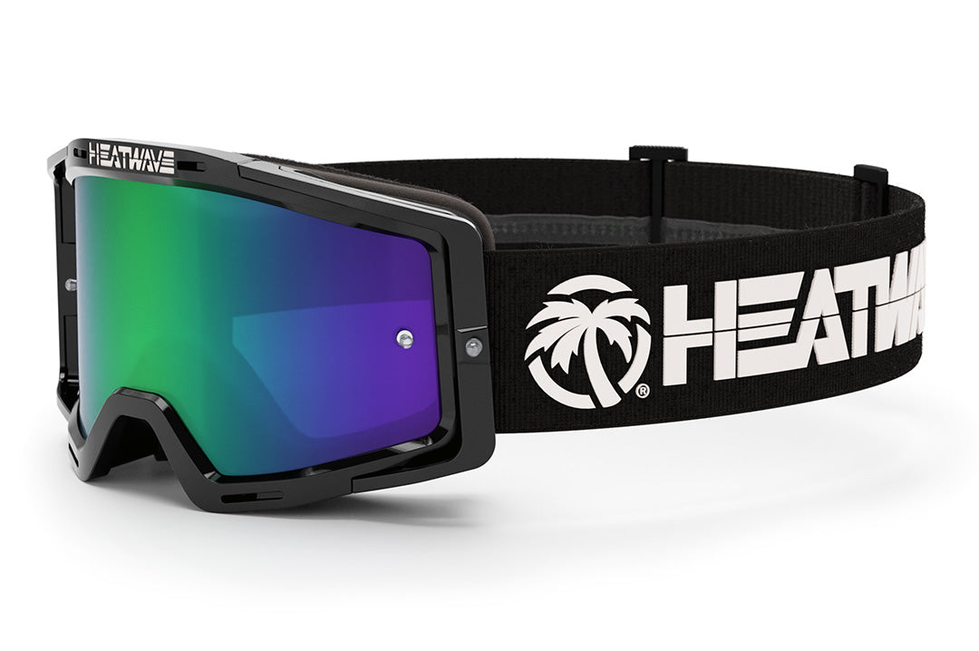 Heat Wave Visual MXG 250 Motosport Goggle in the billboard icon black with piff green blue lens.