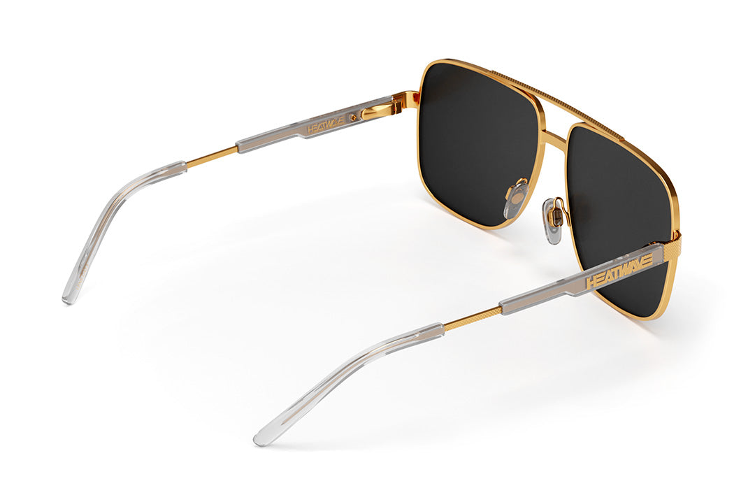 Back of the Heat Wave Visual Nimitz Sunglasses with gold frame and black lenses.