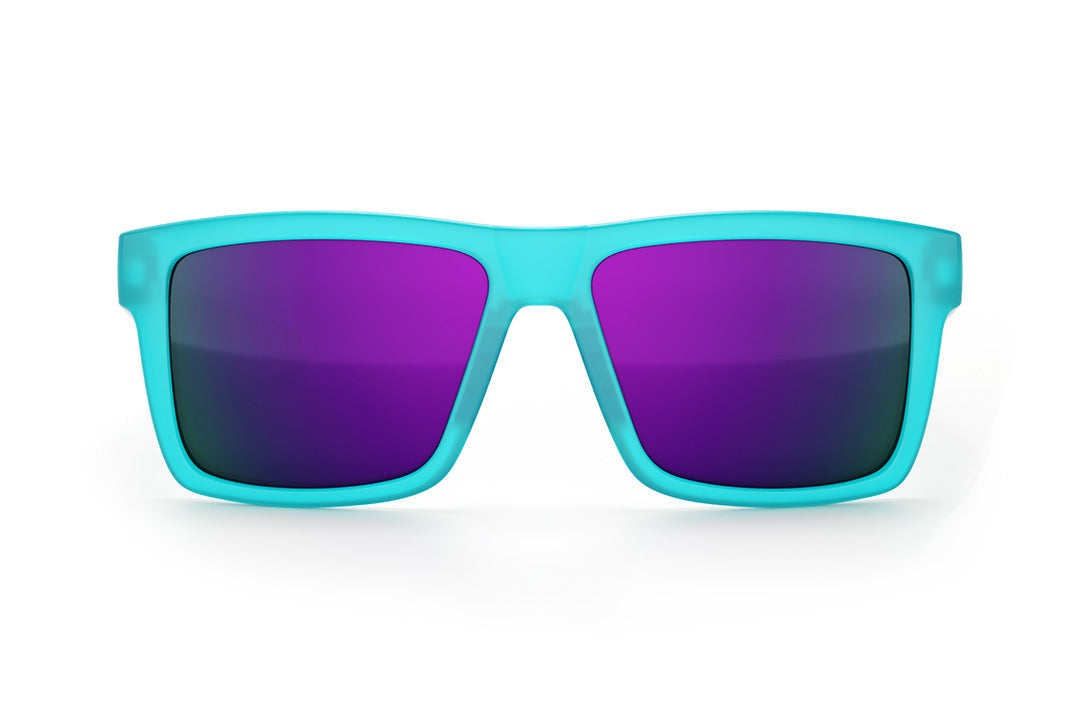 Front view of the Heat Wave Visual Performance XL Vise with aqua frost frame, ultra violet lenses and matching side shields.