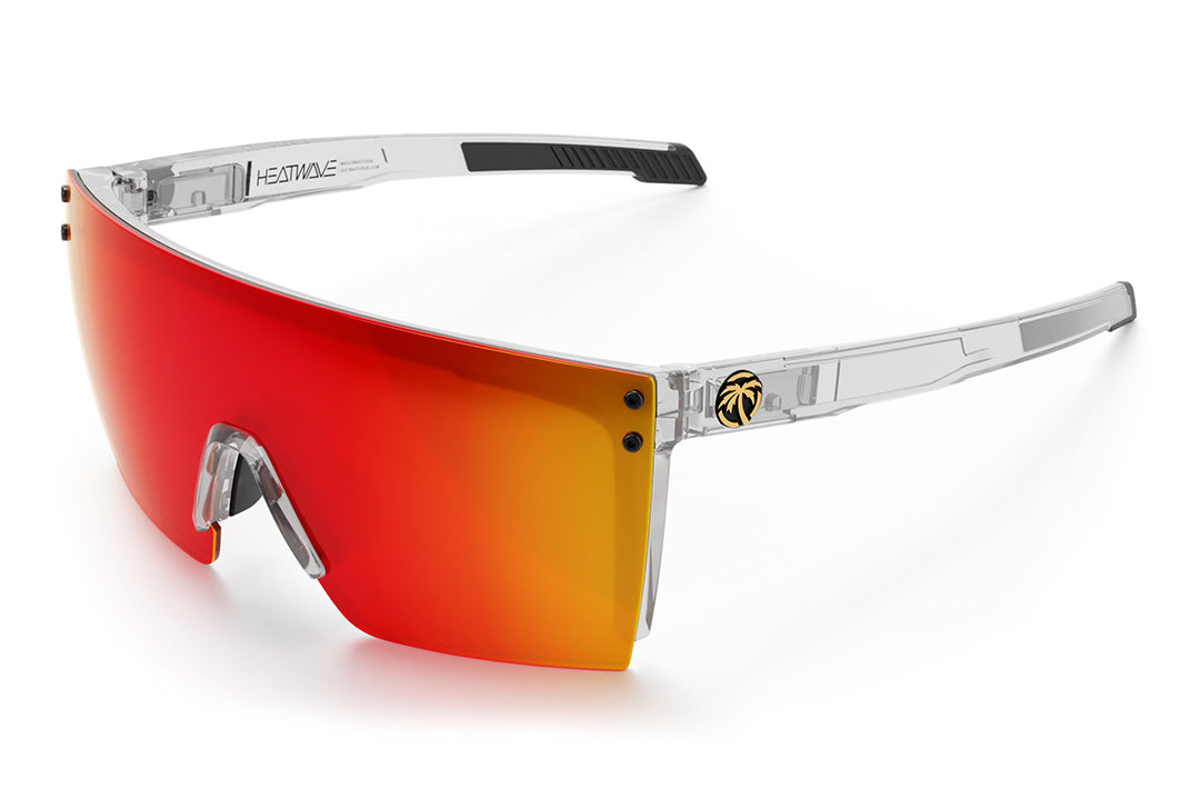 Heat Wave Visual Performance XL Lazer Face Sunglasses with clear frame and sunblast red orange lens.