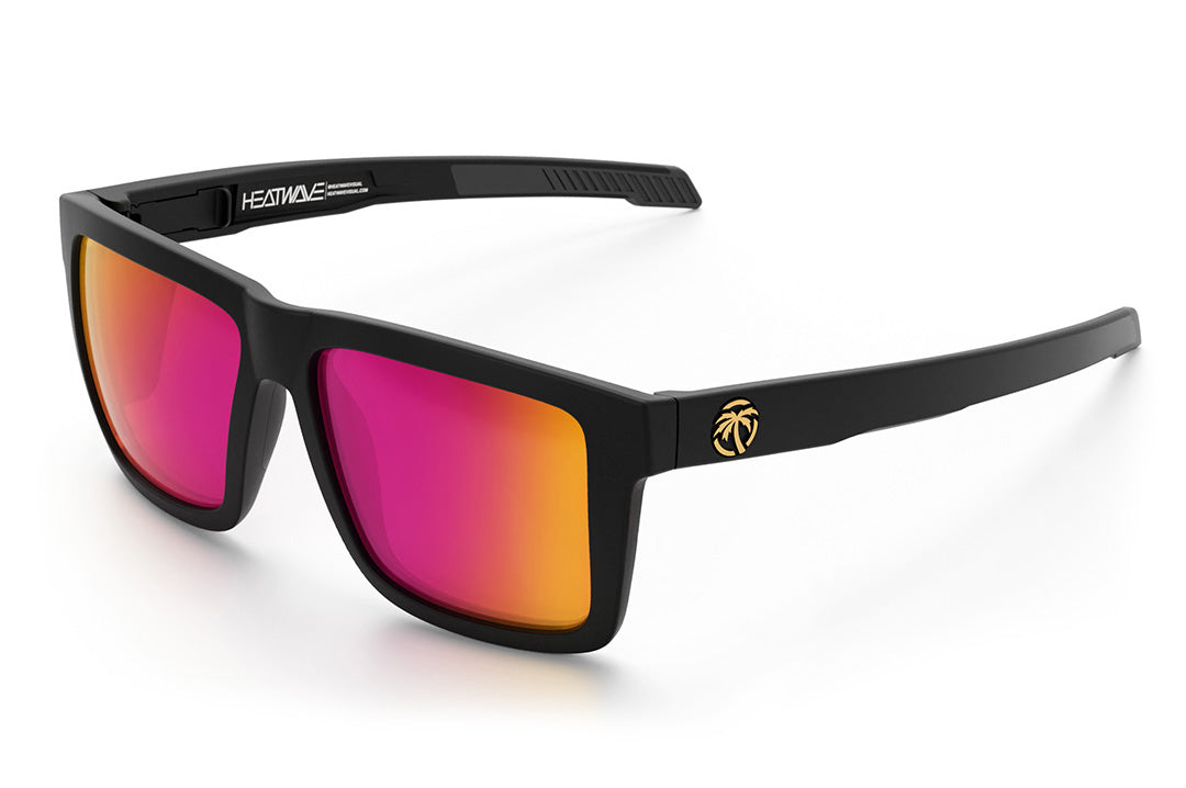Heat Wave Visual Performance XL Vise Sunglasses with black frame and spectrum pink yellow lenses.