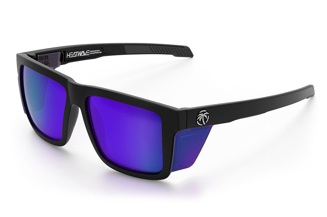 Heat Wave Visual Performance XL Vise Sunglasses with black frame, ultra violet lenses and matching side shields.