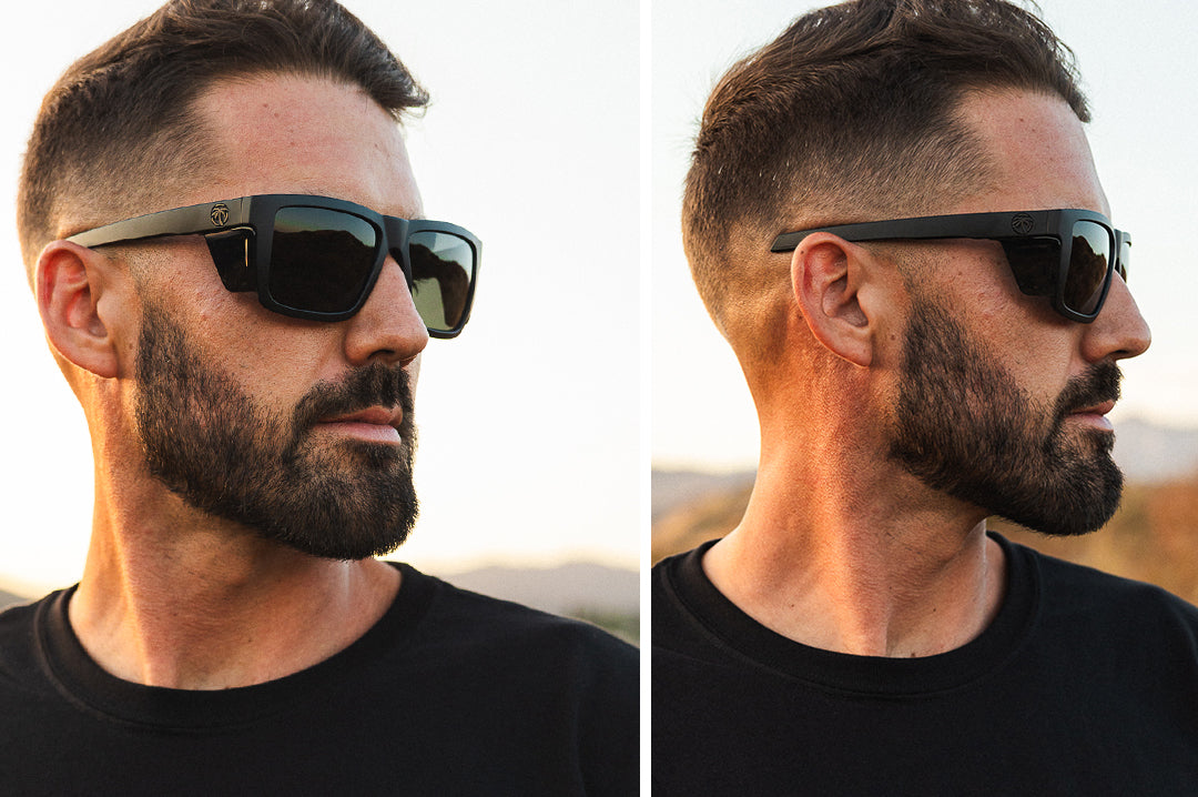 Dude rocking the Heat Wave Visual Performance XL Vise Sunglasses with black frame and ultra black lenses.