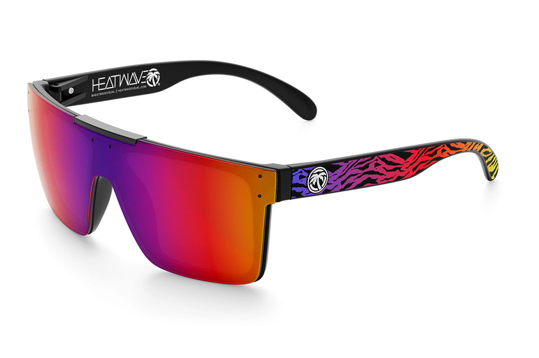 Heat Wave Visual Quatro Sunglasses with black frame, neo safari print arms and atmosphere blue red lens.