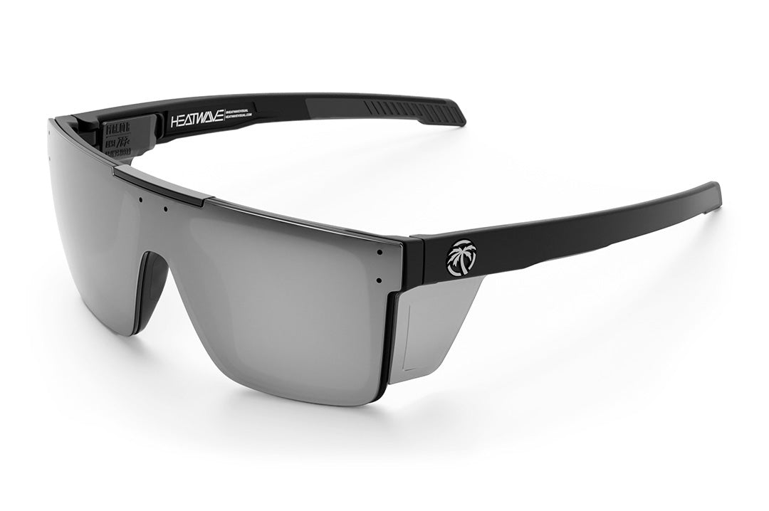 Heat Wave Visual Performance Quatro Sunglasses with black frame, silver lens and matching colored side shields. 