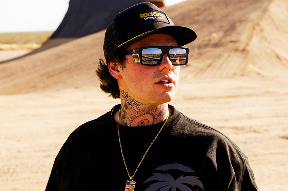 Colby Raha rocking the Heat Wave Visual Performance Rayth Silver Sunglasses.