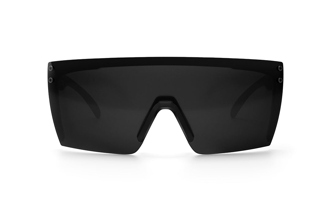 Front view of Heat Wave Visual Lazer Face Z87 Sunglasses with black frame, socom print arms and black lens.