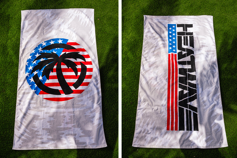 Heat Wave Visual USA Beach Towel in white.