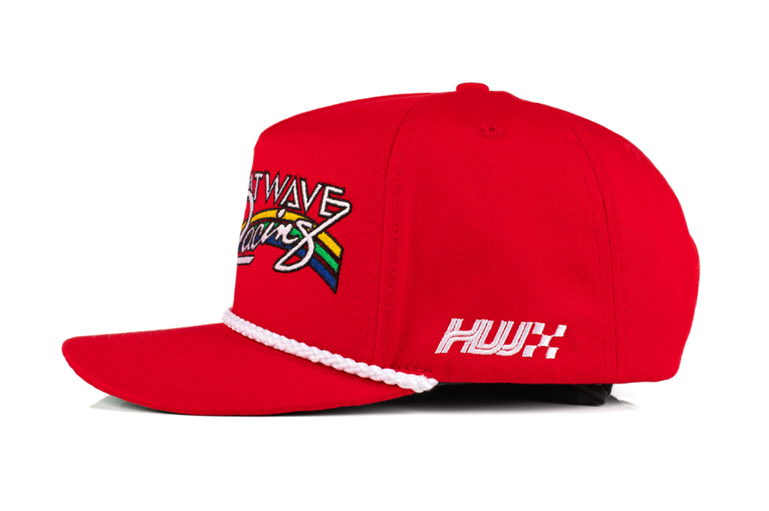 Side view of the Heat Wave Visual Trading Paint Red Hat.