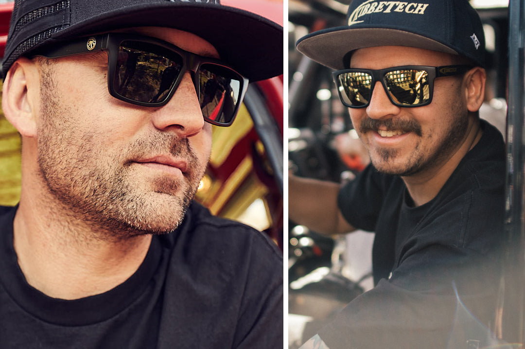 Two gentlemen wearing Heat Wave Visual Vise Sunglasses.