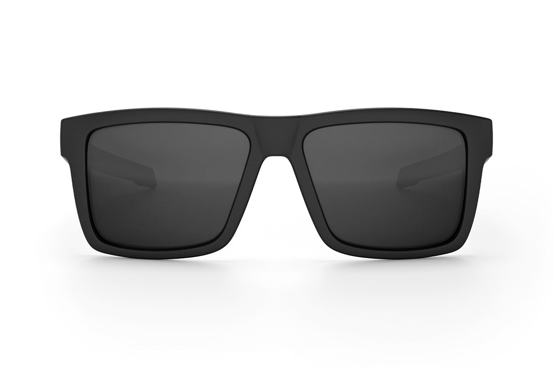 Front view of the Heat Wave Visual  Performance Vise Sunglasses with black frame and black lenses. 