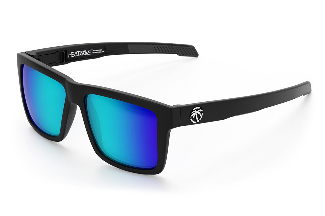 Heat Wave Visual Performance Vise Sunglasses with black fame and galaxy blue lenses.
