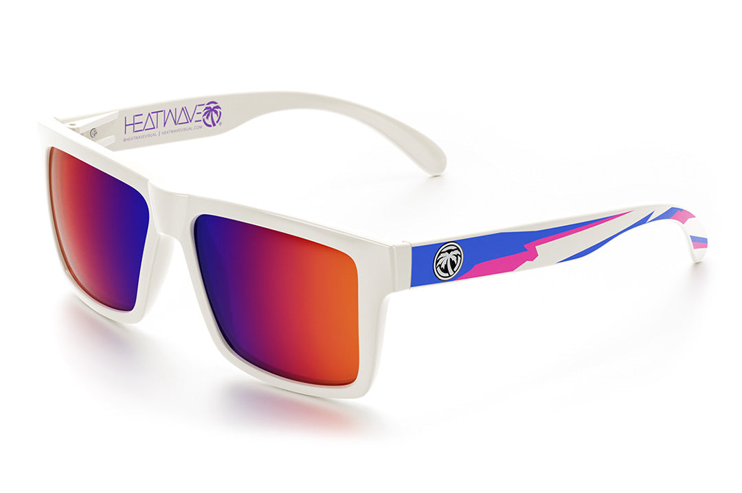 Heat Wave Visual Z87 Vise Sunglasses with gloss white frame, wild print arms and atmosphere lenses.