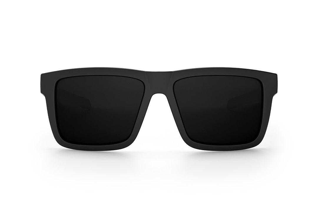 Front view of the Heat Wave Visual Performance XL Vise Sunglasses with black frame and ultra black lenses.