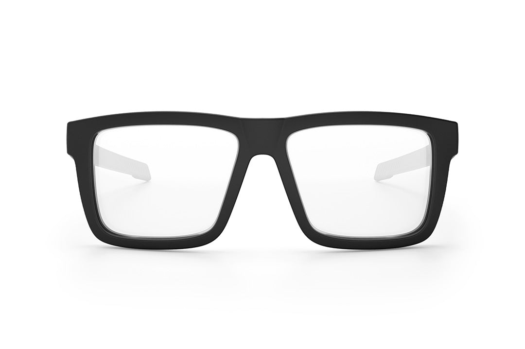 Front view of Heat Wave Visual Performance XL Vise Sunglasses withe black frame and anti-fog clear lenses.