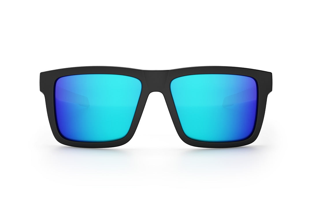 Front view of the Heat Wave Visual Performance XL Vise Sunglasses with black frame and galaxy blue lenses.