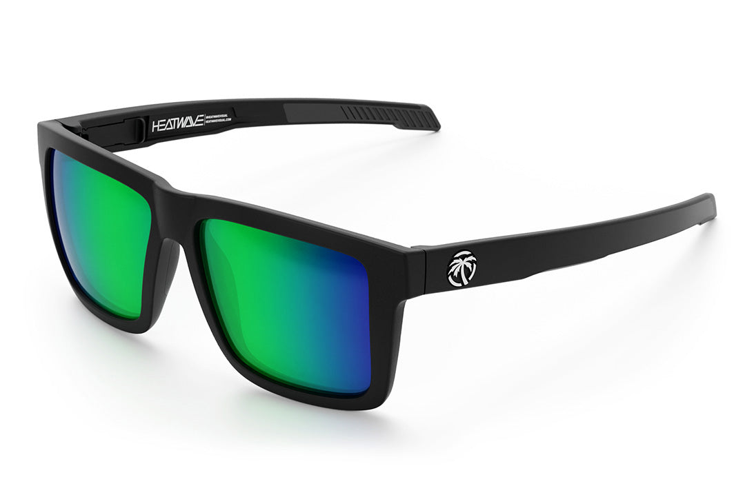 Heat Wave Visual Performance XL Vise Sunglasses with black frame and piff green blue lenses.