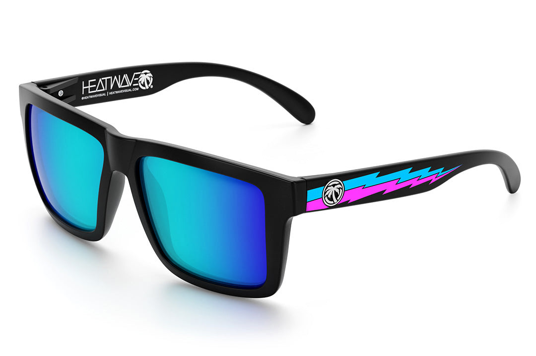 Heat Wave Visual XL Vise Sunglasses with black frame, phase blue print arms and galaxy blue lenses.